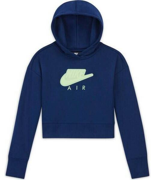 Nike Air Older Girls' Cropped French Terry Hoodie (DA1173)blue void/lime glow Nike Air Older Girls' Cropped French Terry Hoodie (DA1173)